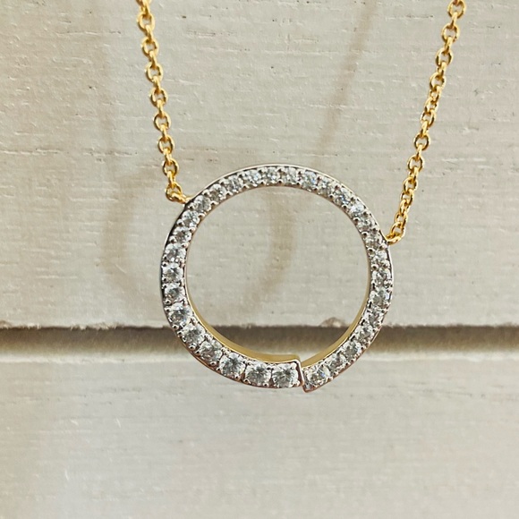 Sparkle Encrusted Circle Jeweled Pendant  18K Plated Necklace - Picture 4 of 6